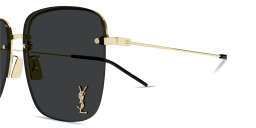 Shop SAINT LAURENT YSL Logo Oversized Half-Rim Square Sunglasses in Gold online.
