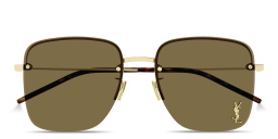 SAINT LAURENT YSL Logo Oversized Half-Rim Square Sunglasses in Gold – Product Photo 1