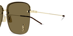 Shop SAINT LAURENT YSL Logo Oversized Half-Rim Square Sunglasses in Gold online.