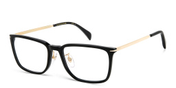 Shop DAVID BECKHAM Rectangle Eyeglasses in Black Gold online.