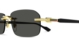 Shop GUCCI Web Rimless Rectangle Sunglasses in Gold online.