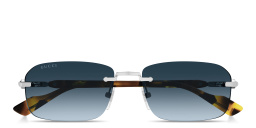 Shop GUCCI Web Rimless Rectangle Sunglasses in Silver online.