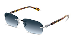 Shop GUCCI Web Rimless Rectangle Sunglasses in Silver online.
