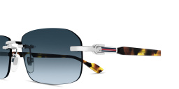 Shop GUCCI Web Rimless Rectangle Sunglasses in Silver online.