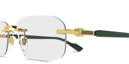 Shop GUCCI Web Wide Rimless Rectangle Eyeglasses in Polished Gold online.