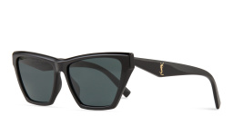 Shop SAINT LAURENT YSL Logo Cat-Eye Sunglasses in Shiny Black online.
