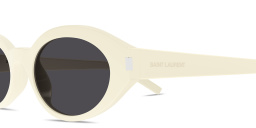Shop SAINT LAURENT Engraved Logo Oval Sunglasses in Ivory online.