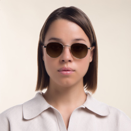 Shop SAINT LAURENT Unisex Round Sunglasses in Gold online.