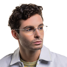 Shop EYE'M Rimless Wide Square Eyeglasses in Silver online.