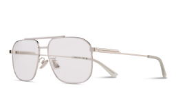 Shop BOTTEGA VENETA Unisex Wide Aviator Eyeglasses in Silver online.