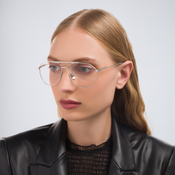 Shop BOTTEGA VENETA Unisex Wide Aviator Eyeglasses in Silver online.
