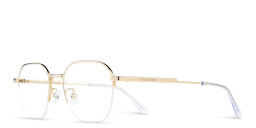 Shop BOTTEGA VENETA Half-Rim Irregular Eyeglasses in Gold online.