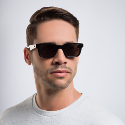 Shop BOTTEGA VENETA Rectangle Sunglasses in Black online.