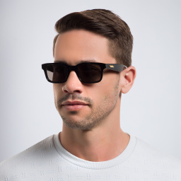 Shop BOTTEGA VENETA Rectangle Sunglasses in Black online.