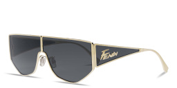 Shop FENDI Logo Signature Wide Mask Sunglasses in Gold online.
