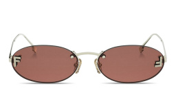 Shop FENDI First Crystal Rimless Oval Sunglasses in Gold online.