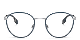 Shop BURBERRY Round Eyeglasses in Silver/Blue online.