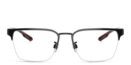 Shop Emporio Armani Half-Rim Square Eyeglasses in Shiny Black online.