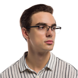 Shop Emporio Armani Half-Rim Pillow Eyeglasses in Matte Black online.