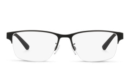 Shop Emporio Armani Half-Rim Pillow Eyeglasses in Matte Black online.