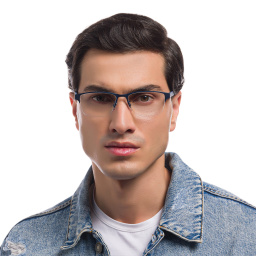 Shop Emporio Armani Half-Rim Rectangle Eyeglasses in Matte Blue online.