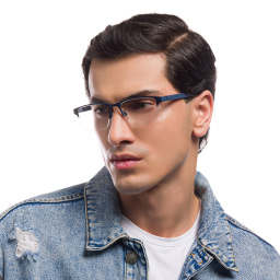 Shop Emporio Armani Half-Rim Rectangle Eyeglasses in Matte Blue online.