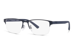 Shop Emporio Armani Half-Rim Rectangle Eyeglasses in Matte Blue online.