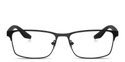 Shop Prada Linea Rossa Logo Signature Wide Rectangle Eyeglasses in Black online.