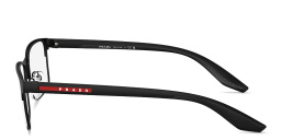 Shop Prada Linea Rossa Logo Signature Wide Rectangle Eyeglasses in Black online.
