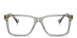 Shop VERSACE Medusa Wide Rectangle Eyeglasses in Transparent Grey online.