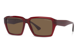 Shop Emporio Armani Rectangle Sunglasses in Shiny Transparent Red online.
