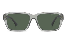 Shop Emporio Armani Rectangle Sunglasses in Shiny Transparent Green online.