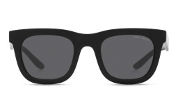 Shop GIORGIO ARMANI Diamond-Shaped Rivets Rectangle Sunglasses in Black online.