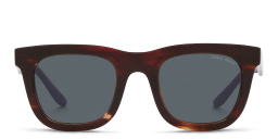 Shop GIORGIO ARMANI Diamond-Shaped Rivets Rectangle Sunglasses in Striped Brown online.