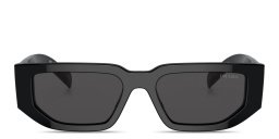 Shop PRADA Triangle Logo Rectangle Sunglasses in Black online.