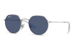 Shop Ray-Ban Junior Jack Kids Irregular Sunglasses in Polished Silver online.