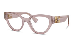 Shop MIU MIU Vertical Logo Cat-Eye Eyeglasses in Transparent mauve online.