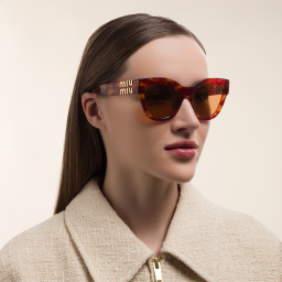 MIU MIU Wide Cat-Eye Sunglasses in Light Havana – Product Photo 5