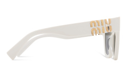 Shop MIU MIU Vertical Logo Square Sunglasses in White online.
