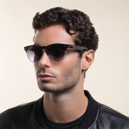 Shop Ray-Ban Unisex Round Sunglasses in Black On Transparent online.