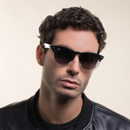 Shop Ray-Ban Unisex Round Sunglasses in Black On Transparent online.