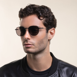 Shop BOTTEGA VENETA Unisex Round Sunglasses in Black online.