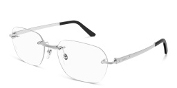 Shop Cartier Santos de Cartier Wide Rectangle Eyeglasses in Silver online.