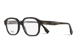 Shop FENDI FF Logo Rectangle Eyeglasses in Black online.