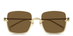 Shop GUCCI Half-Rim Square Sunglasses in Shiny Gold online.