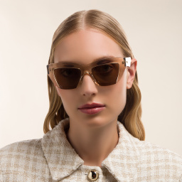 Shop BOTTEGA VENETA Rectangle Sunglasses in Nude online.