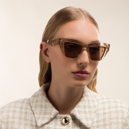 Shop BOTTEGA VENETA Rectangle Sunglasses in Nude online.
