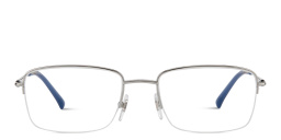 Shop EYE'M Logo Half-Rim Rectangle Eyeglasses in Silver online.