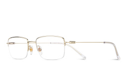 Shop EYE'M Logo Half-Rim Rectangle Eyeglasses in Gold online.
