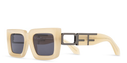 Shop OFF WHITE Boston Unisex Rectangle Sunglasses in Beige online.